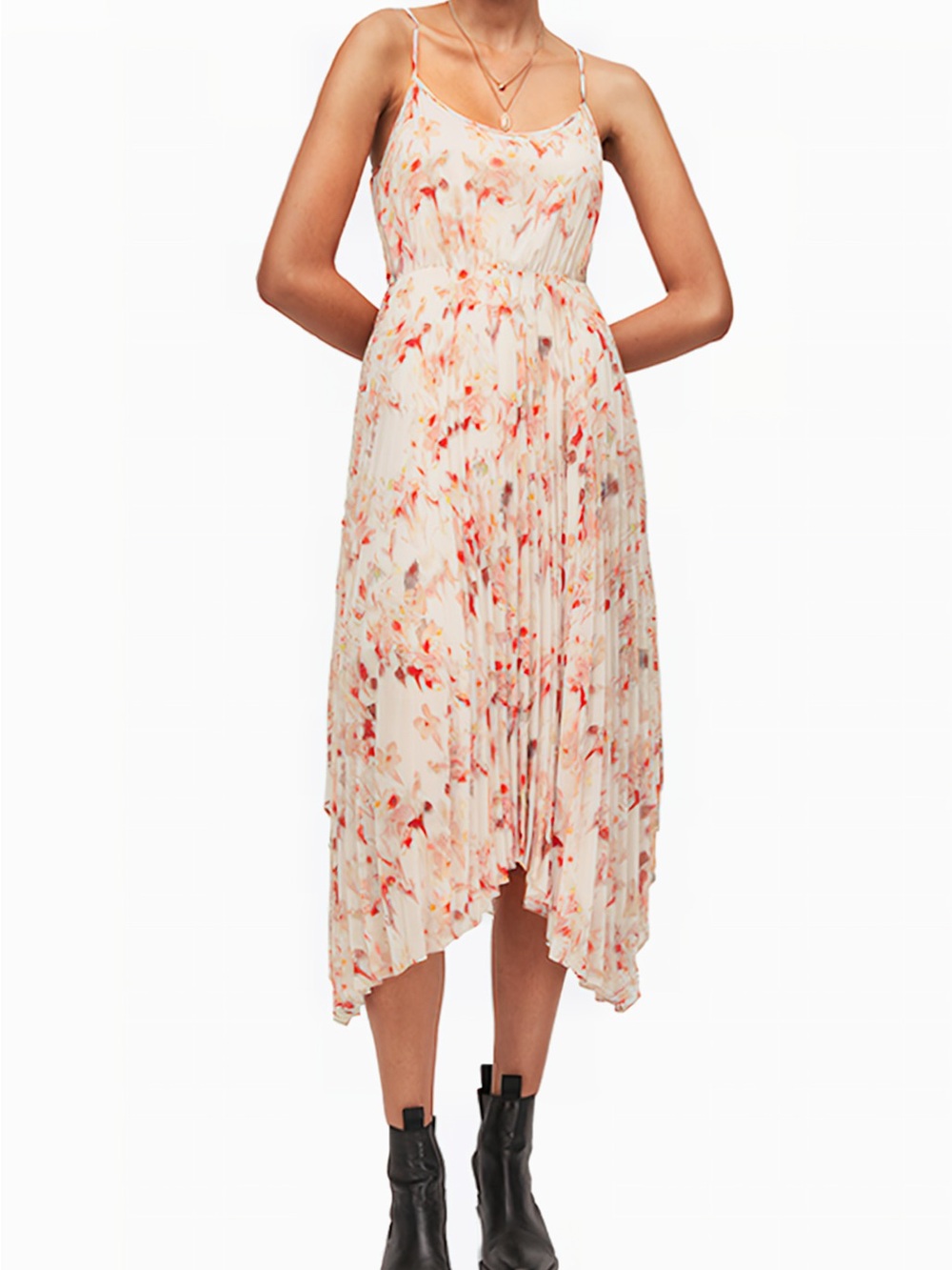ALLSAINTS Zelma Momo Dress Womens L Pleated Midi Floral